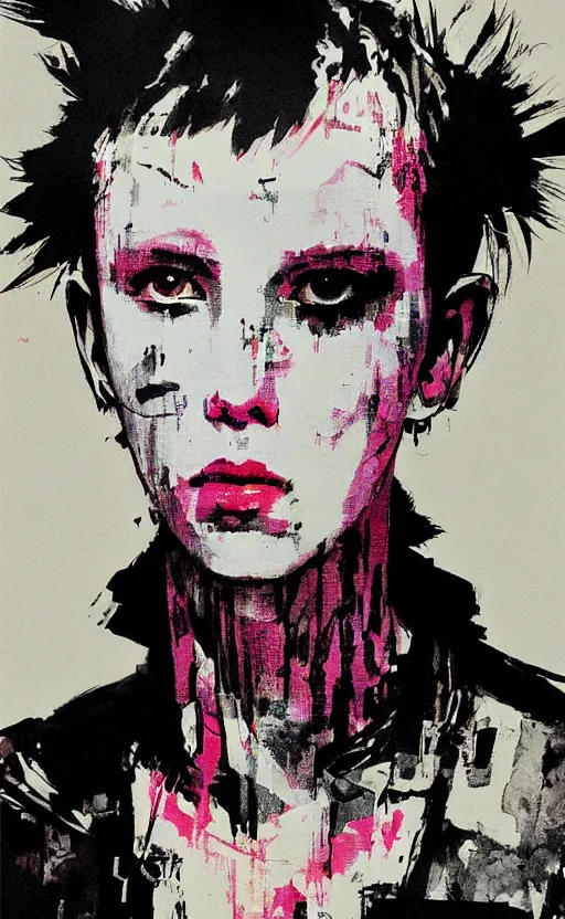 Image similar to Portrait of punk Millie Bobby Brown by Yoji Shinkawa