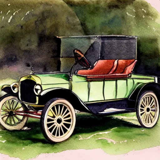 Image similar to a watercolor sketch of a ford model t