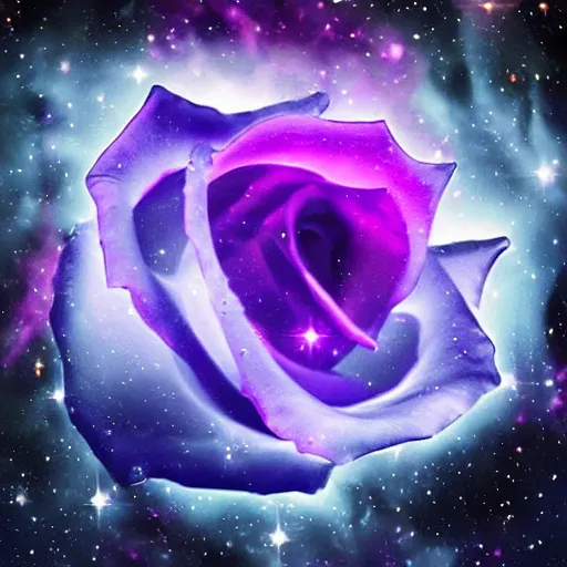 Image similar to beautiful rose made of stunning nebula and stars, on black background, highly detailed, trending on deviantart and artstation, nasa space photography