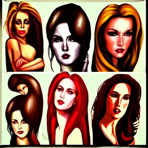 Prompt: “ five identical pretty women side by side, hyper realistic, in the style of julie bell ”