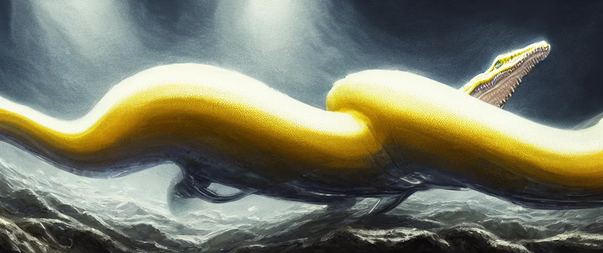 Prompt: hyperrealistic very intricate pearlescent white leviathan swallowing the earth digital painting concept art james white! cinematic soft glow yellow lighting low angle hd 8k sharp shallow depth of field