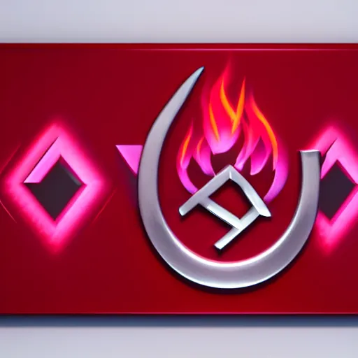 Image similar to a red and pink logo with a fire symbol on it, a computer rendering by baioken eishun, polycount, superflat, 3 d, ue 5, 3 2 k uhd