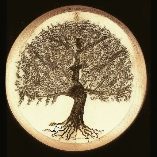 Prompt: the basic composition uses the frame of the qabbalistic tree of life.