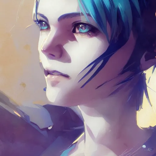 Image similar to realistic portrait of Sinon from sword art online, short blue hair, dramatic lighting, illustration by Greg rutkowski, yoji shinkawa, 4k, digital art, concept art, trending on artstation