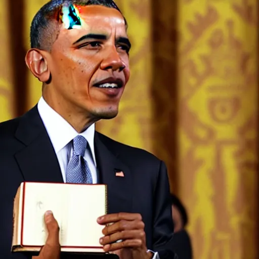 Image similar to barack obama in a priest's vestaments with a copy of the bible in hand