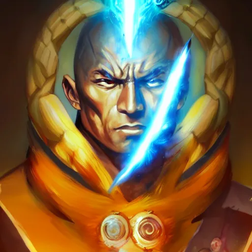 Image similar to anime portrait of the rock as a shaman yedi using dark force to eliminate trump as an anime antagonist by Stanley Artgerm Lau, WLOP, Rossdraws, James Jean, Andrei Riabovitchev, Marc Simonetti, and Sakimichan, trending on artstation