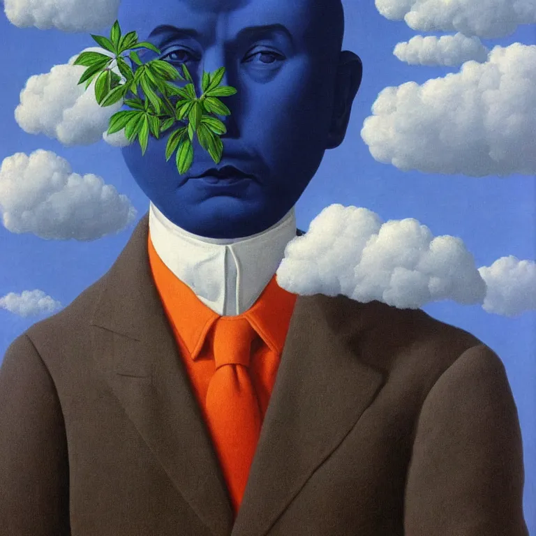 Image similar to portrait of a man whos head is hidden with a cloud, by rene magritte, detailed painting, hd, hq, high resolution, high detail, 4 k, 8 k