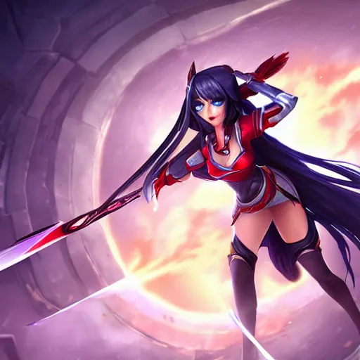 Image similar to digital art of Irelia from League of Legends, action pose, WLOP, extremely detailed