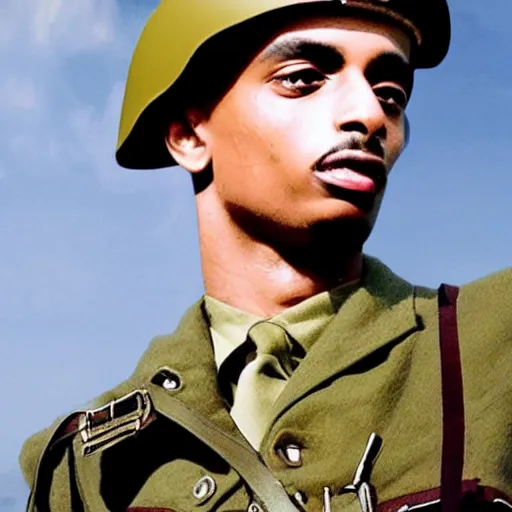 Image similar to playboi carti as a german world war ii soldier 4 k detailed super realistic