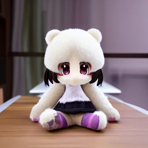 Prompt: cute fumo plush of a beargirl, anime girl, vray