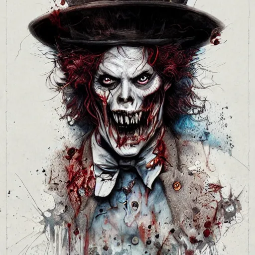 Image similar to Zombie mad hatter, detailed intricate ink illustration, dark atmosphere, detailed illustration, hd, 4k, digital art, overdetailed art, concept art, by greg rutkowski, by loish, complementing colors, Trending on artstation, deviantart