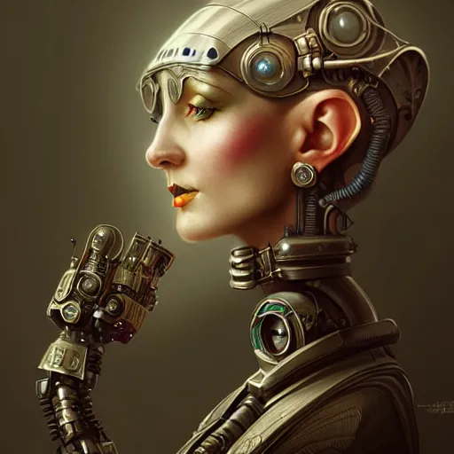 Image similar to dieselpunk robotic elvish empress, extremely detailed, hyperrealistic, intricate, soft light, fantasy, d & d, digital painting, art station, by wlop