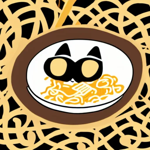 Prompt: logo of a cat eating a bowl of ramen noodles