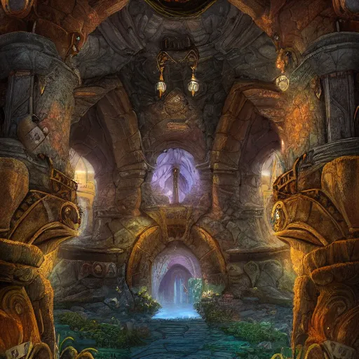 Image similar to subterranean dwarven kingdom, impressive architecture, high-detail, fantasy world, digital art