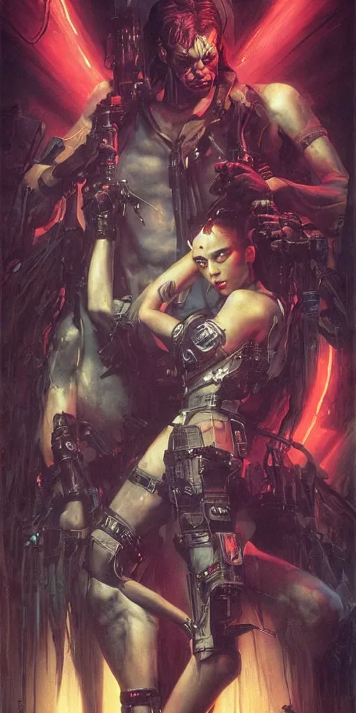 Image similar to epic masterpiece 80s movies poster cyberpunk vampires, neon, atmospheric, photograph by Edgar Maxence and Ross Tran and Michael Whelan, boris vallejo, frank frazetta, mitch foust