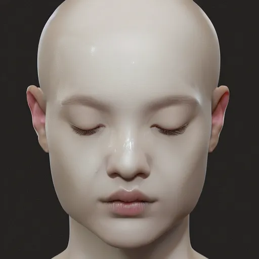 Image similar to a white marble kintsugi mannequin's head in a dark room, directed gaze, a computer rendering by hsiao - ron cheng, zbrush central, neo - figurative, volumetric lighting, physically based rendering, zbrush
