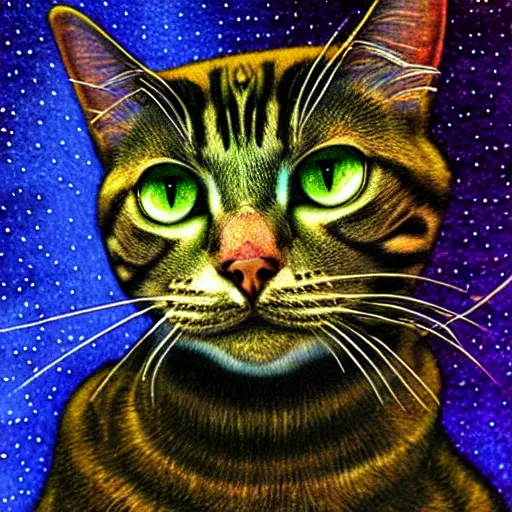 Image similar to UHD photorealistic Cosmic Feline Borg in the style of tonalism