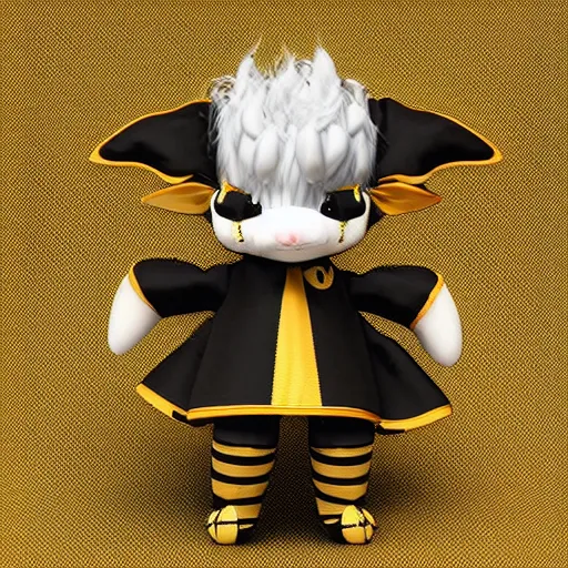 Image similar to a cute fumo plush dragon imp in a traditional patterned black and gold lined uniform, gothic, vray