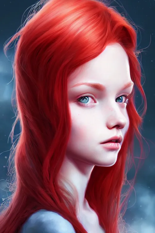 Prompt: ultra realistic style illustration of a cute red haired young girl, sci - fi, fantasy, intricate, elegant, highly detailed, digital painting, artstation, concept art, smooth, sharp focus, illustration, 8 k frostbite 3 engine, ultra detailed