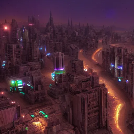 Prompt: night on nar shaddaa, overhead view, distance shot, 4 k resolution, realistic, matte painting