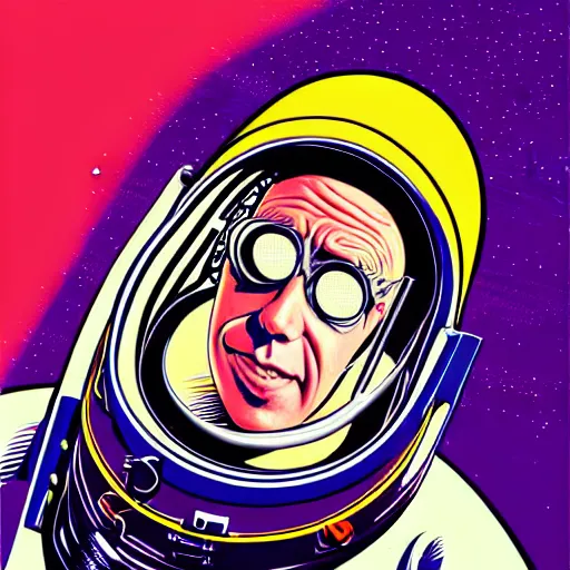 Image similar to graphic illustration, creative design, willy wonka as an astronaut, biopunk, francis bacon, highly detailed, hunter s thompson, concept art