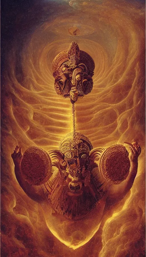 Image similar to the emperor, ram horns sprouting from his head, golden taurus, mars energy, ankh, wisdom, agostino arrivabene