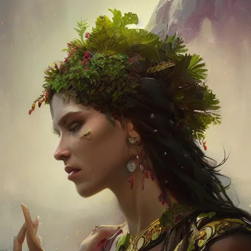 Image similar to a beautiful portrait of a plant goddess by Greg Rutkowski and Raymond Swanland, Trending on Artstation, ultra realistic digital art