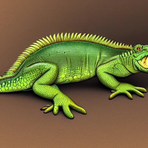 Prompt: crocodile and iguana hybrid animal realistic proportions