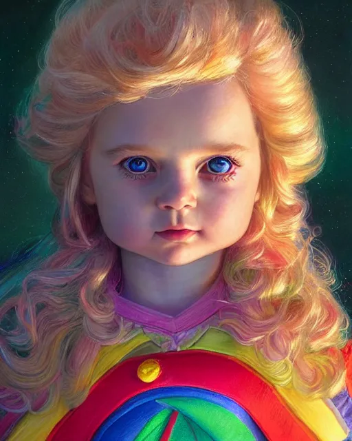 Image similar to rainbow brite portrait | highly detailed | very intricate | symmetrical | whimsical and magical | soft cinematic lighting | award - winning | closeup portrait | cute doll | painted by donato giancola and mandy jurgens and charlie bowater | pastel color palette | featured on artstation