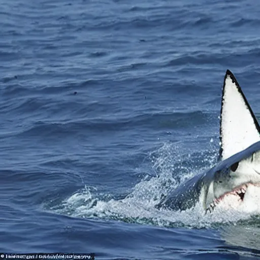 Image similar to drug - fueled great white shark on a rampage, involved with criminal activity, smarter than a human