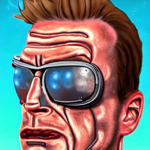 Image similar to The Terminator in Rick and Morty, hyper realistic, HD, HQ, photo realistic