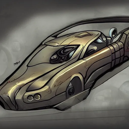 Prompt: dishonored art style retrofuturism car concept, deponia art style