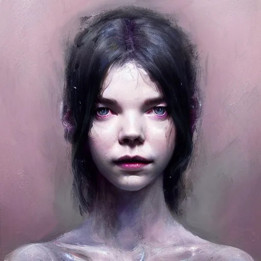 Prompt: expressive oil painting, alien dark fae girlboss based on jennifer connelly mixed with anya taylor - joy, bumpy mottled skin, big black feathered wings instead of arms, body horror, by yoshitaka amano, by greg rutkowski, by jeremy lipkinng, by artgerm, digital art, octane render