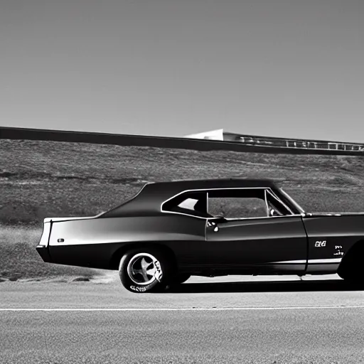 Image similar to still of an american muscle car, film grain