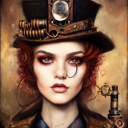 Prompt: lofi steampunk portrait !!!pixar!!! style by Lita Cabellut and Stanley Artgerm and (((Tom Bagshaw)))