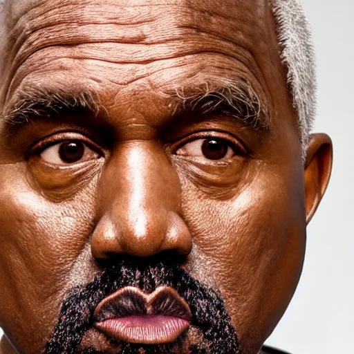 Prompt: the face of old kanye west at 6 6 years old, portrait by julia cameron, chiaroscuro lighting, shallow depth of field, 8 0 mm, f 1. 8