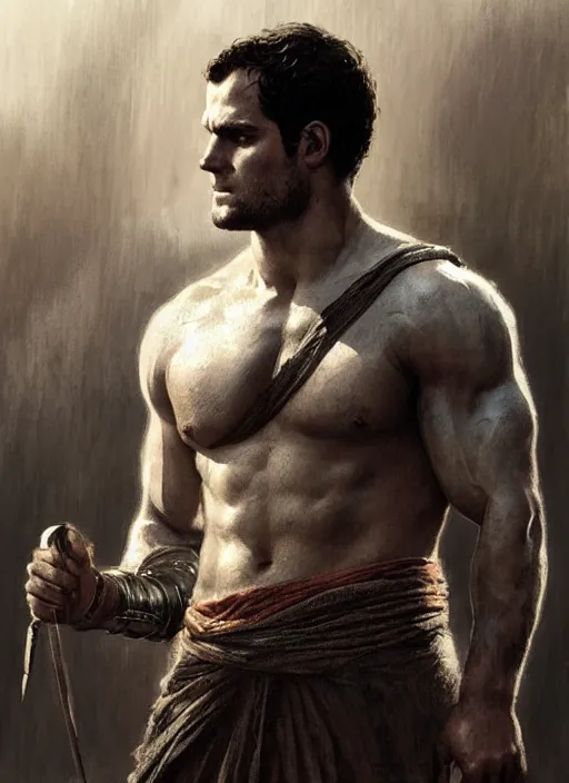 Image similar to Henry Cavill as a Greek gladiator, gorgeous, amazing, muscular, intricate, highly detailed, digital painting, artstation, concept art, sharp focus, illustration, art by greg rutkowski and alphonse mucha