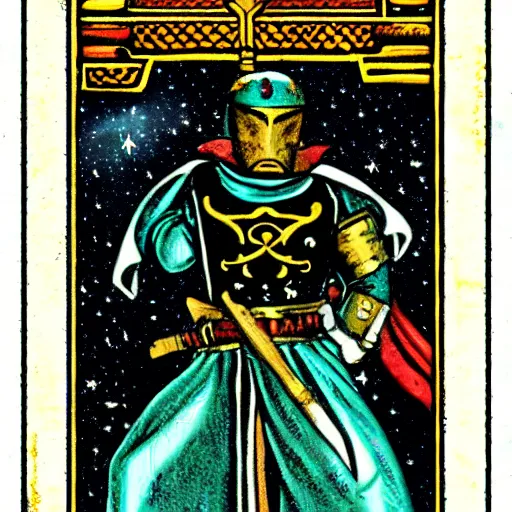 Image similar to ottoman sultanate space marines, tarot card style, pulp noir illustration