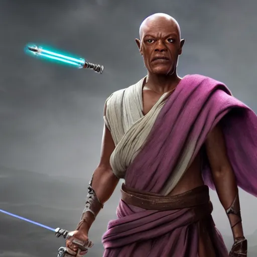 Image similar to rey and mace windu combined into a single person, detailed, 4 k, realistic, accurate