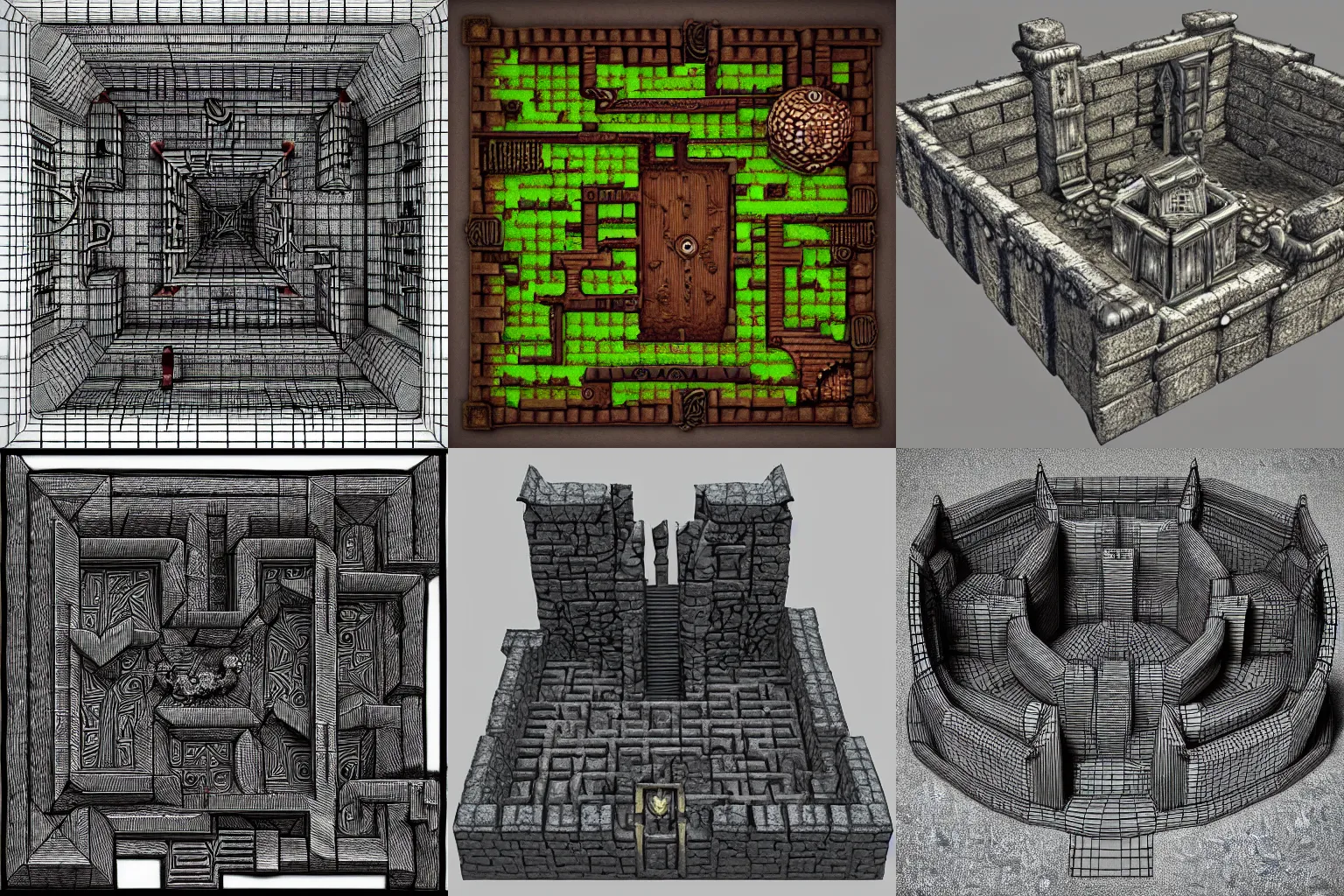 Prompt: 3D model of a dark fantasy dungeon maze, highly detailed dark fantasy illustration