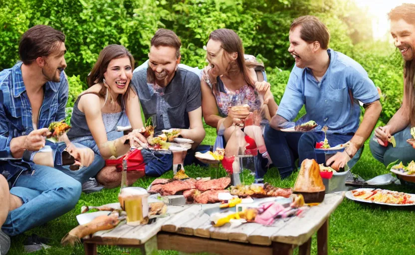 Image similar to a group of friends having a bbq at the backgarden