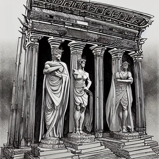 Prompt: beautiful ink sketch, a roman spqr newly built temple, by ilya kuvshinov, wlop, krenz kushart, boris vallejo, ayami kojima and ayami kojima