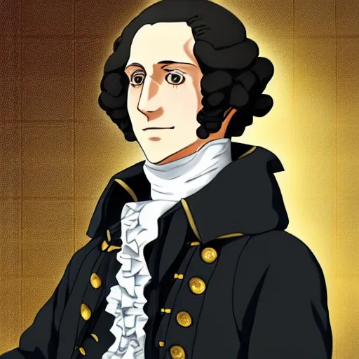 Image similar to anime! George Washington, portrait, Violet Evergarden style!