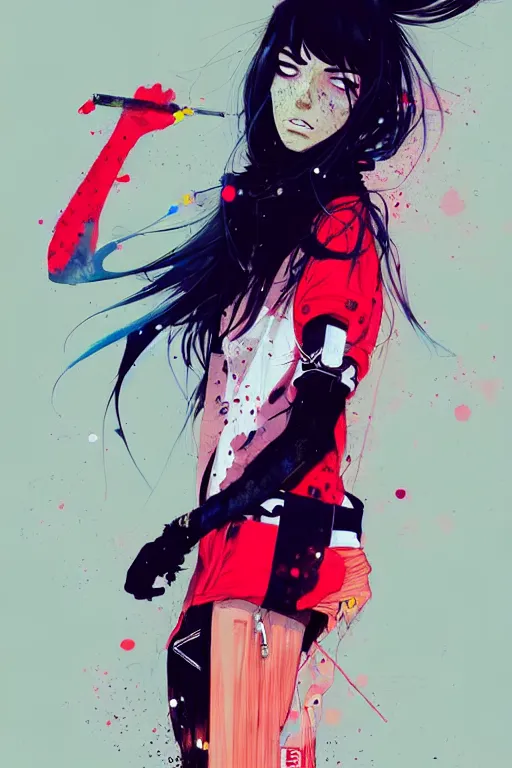 Image similar to a ultradetailed painting of a woman in streetwear, by conrad roset, greg rutkowski and makoto shinkai trending on artstation