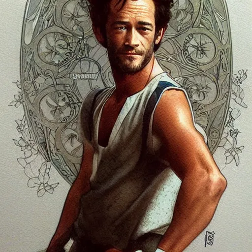 Image similar to amazing lifelike award winning pencil illustration of Luke Perry 90210 trending on art station artgerm Greg rutkowski alphonse mucha cinematic