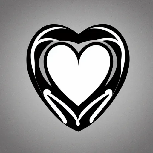 Image similar to clean black and white print, logo of a symmetric heart with a stylized symmetric gymnast human body form inside