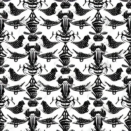 Prompt: seamless pattern showing birds. black and white, drawing, white background, seamless, ornament.