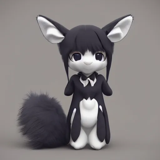 Prompt: cute fumo plush fox girl, floppy ears, gothic maiden, alert, furry anime, vray, smile, napping