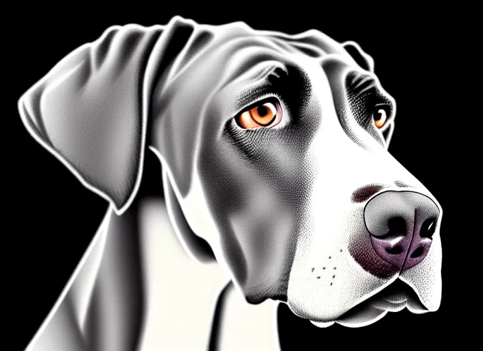 Prompt: great dane, white background, cartoon, high detail