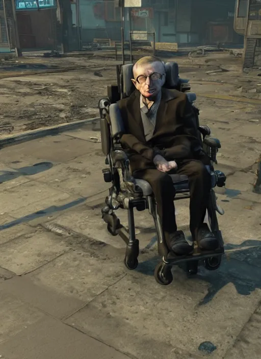 Image similar to Stephen Hawking in fallout 4